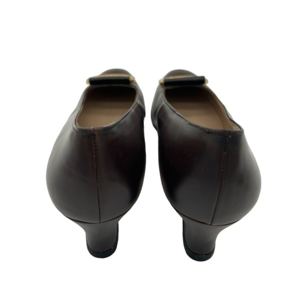 Vintage Salvatore Ferragamo Pumps Women's Size 6.5 AA Brown Leather Gold Buckle - Picture 3 of 6